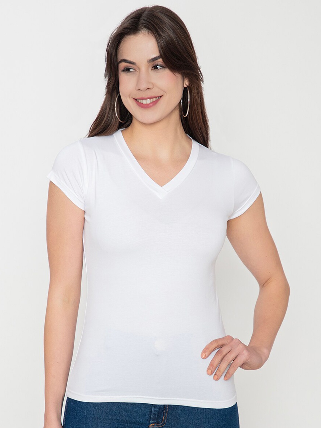 

Finesse V Neck Cap Sleeves T shirt, White