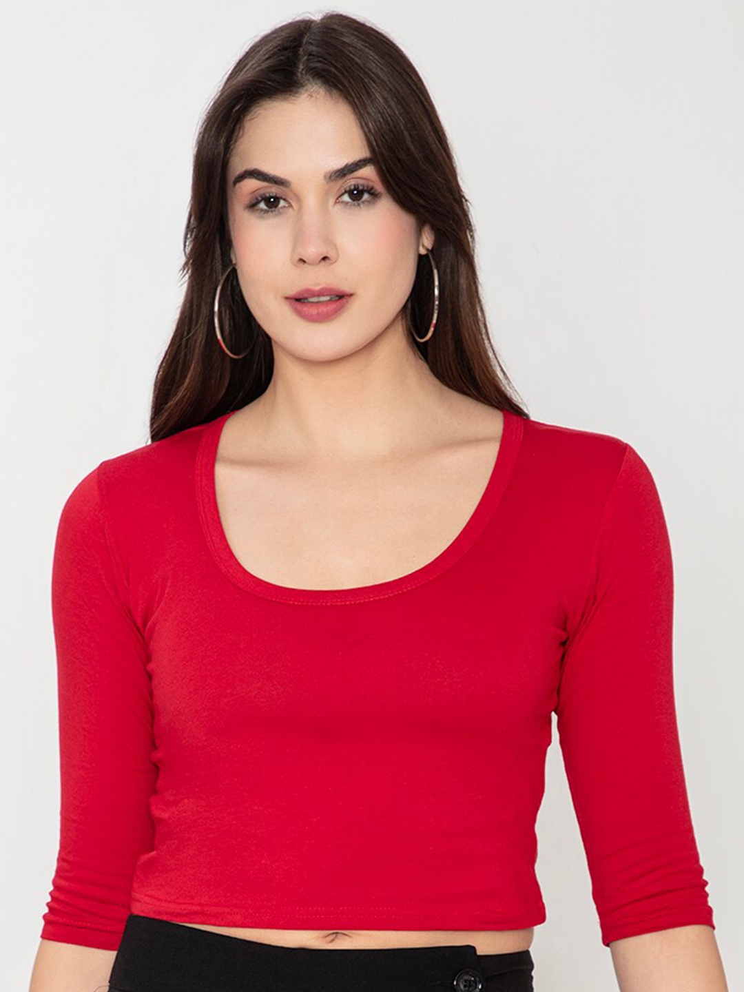 

Finesse Scoop Neck Fitted Cotton Crop Top, Red