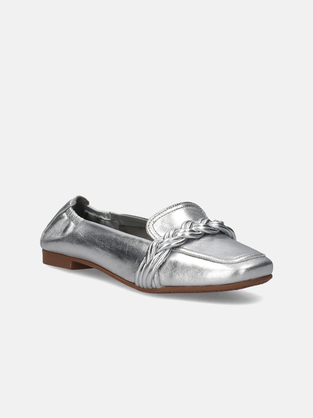 

BAGATT Anela Women Square Toe Leather Loafers, Silver