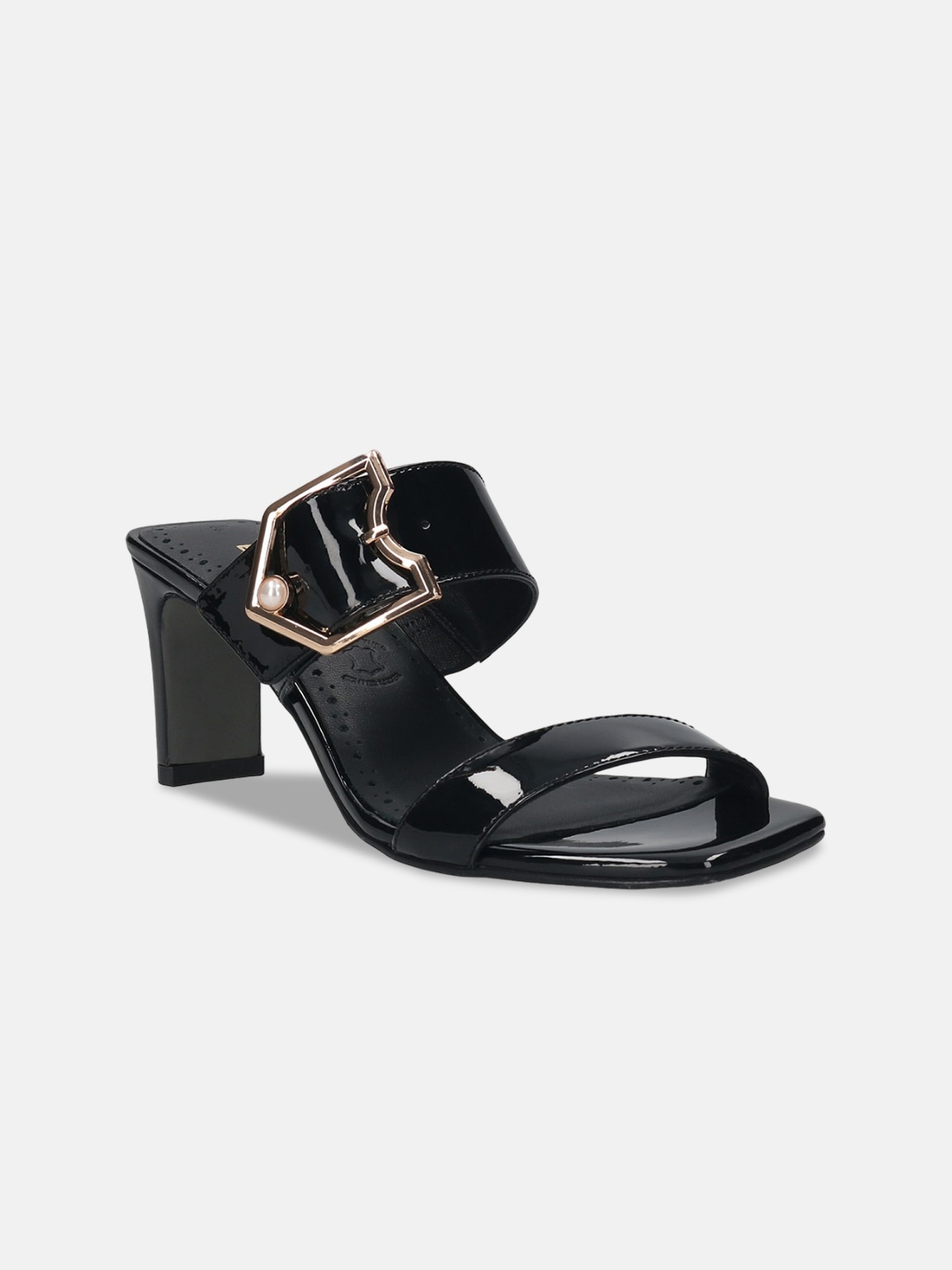 

BAGATT Jaya Buckle Detailed Leather Block Heels, Black