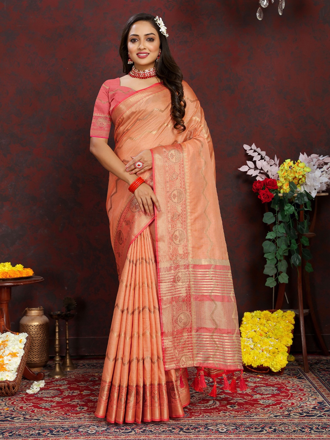 

Divyadham Textiles Woven Design Zari Pure Silk Banarasi Saree, Orange