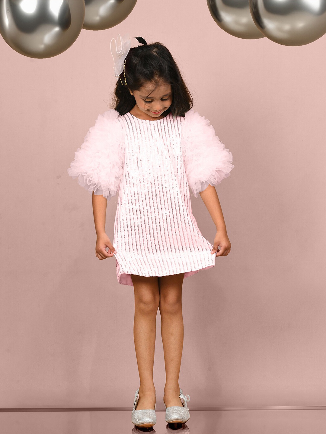 

Little Carrot Girls Embellished Sequined Satin A-Line Dress, Pink