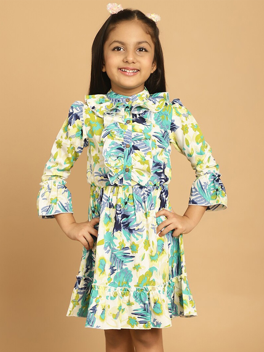 

MINI & MING Floral Printed Bell Sleeves Fit & Flare Dress, White