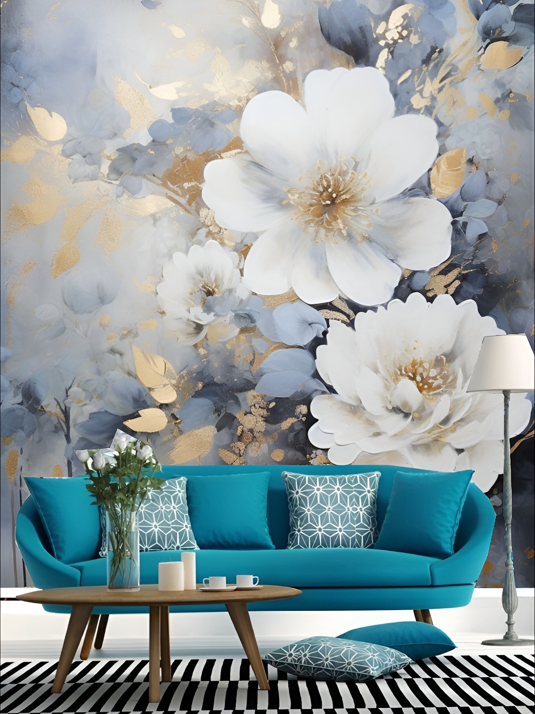 

KSHIRSA Blue and White Self Adhesive Wall Paper Sticker