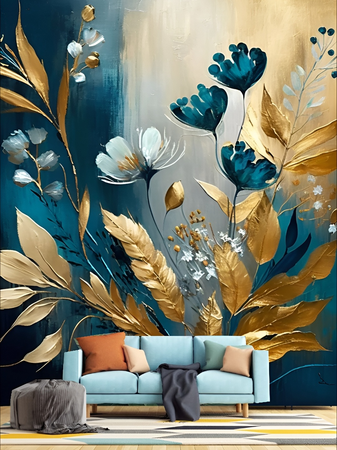 

KSHIRSA Blue Floral Self Adhesive Wall Paper