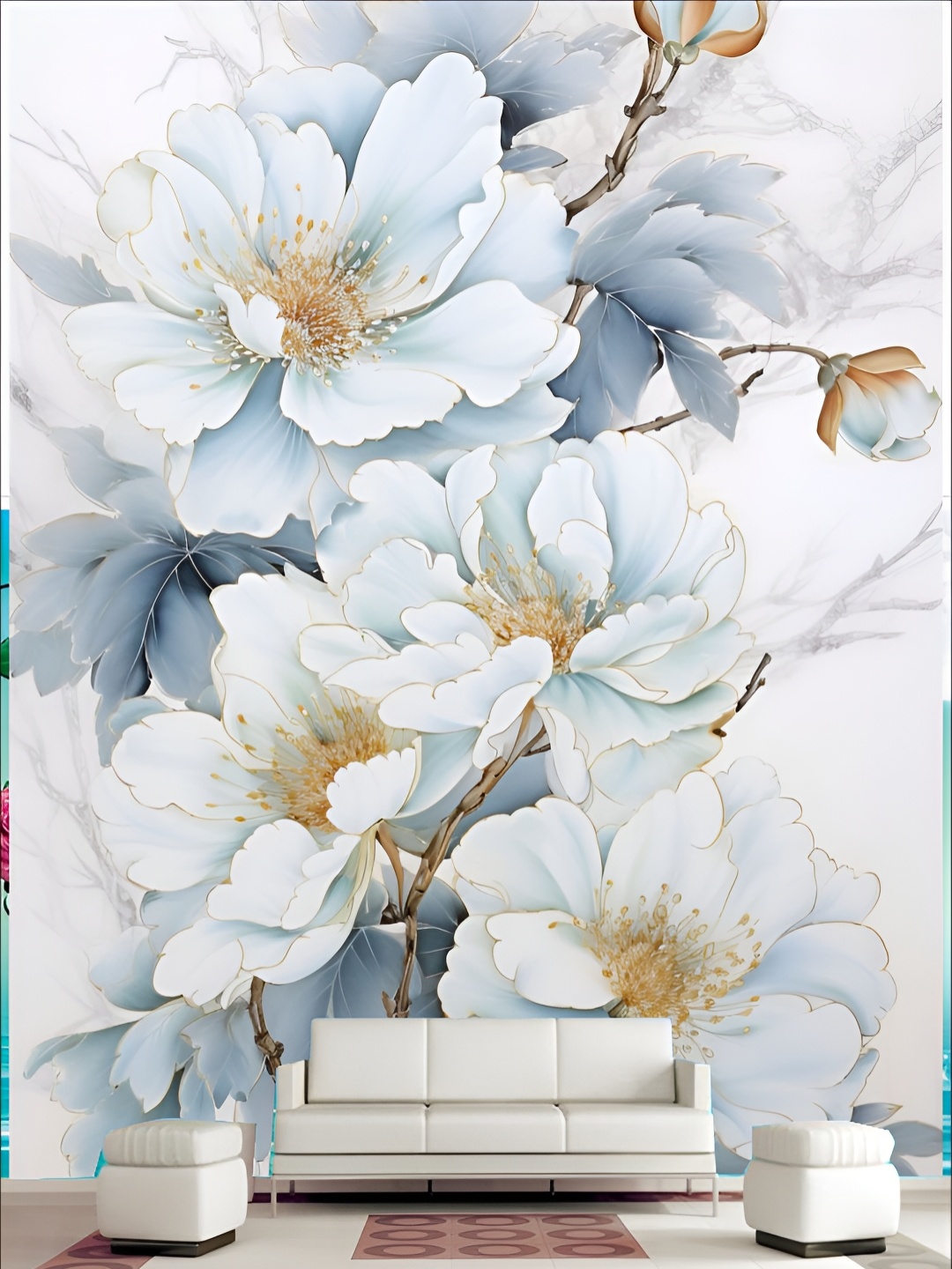 

KSHIRSA Blue Floral Printed Self Adhesive Wall Paper Sticker
