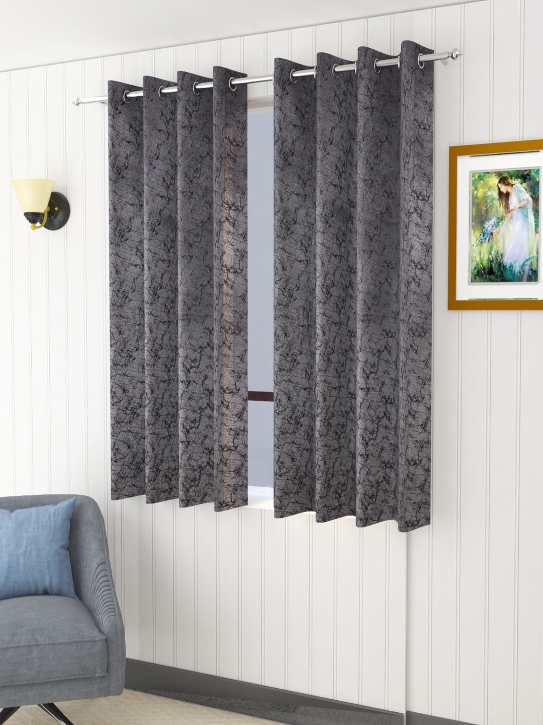 

Aura Grey 2 Pieces Room Darkening Velvet Window Curtain