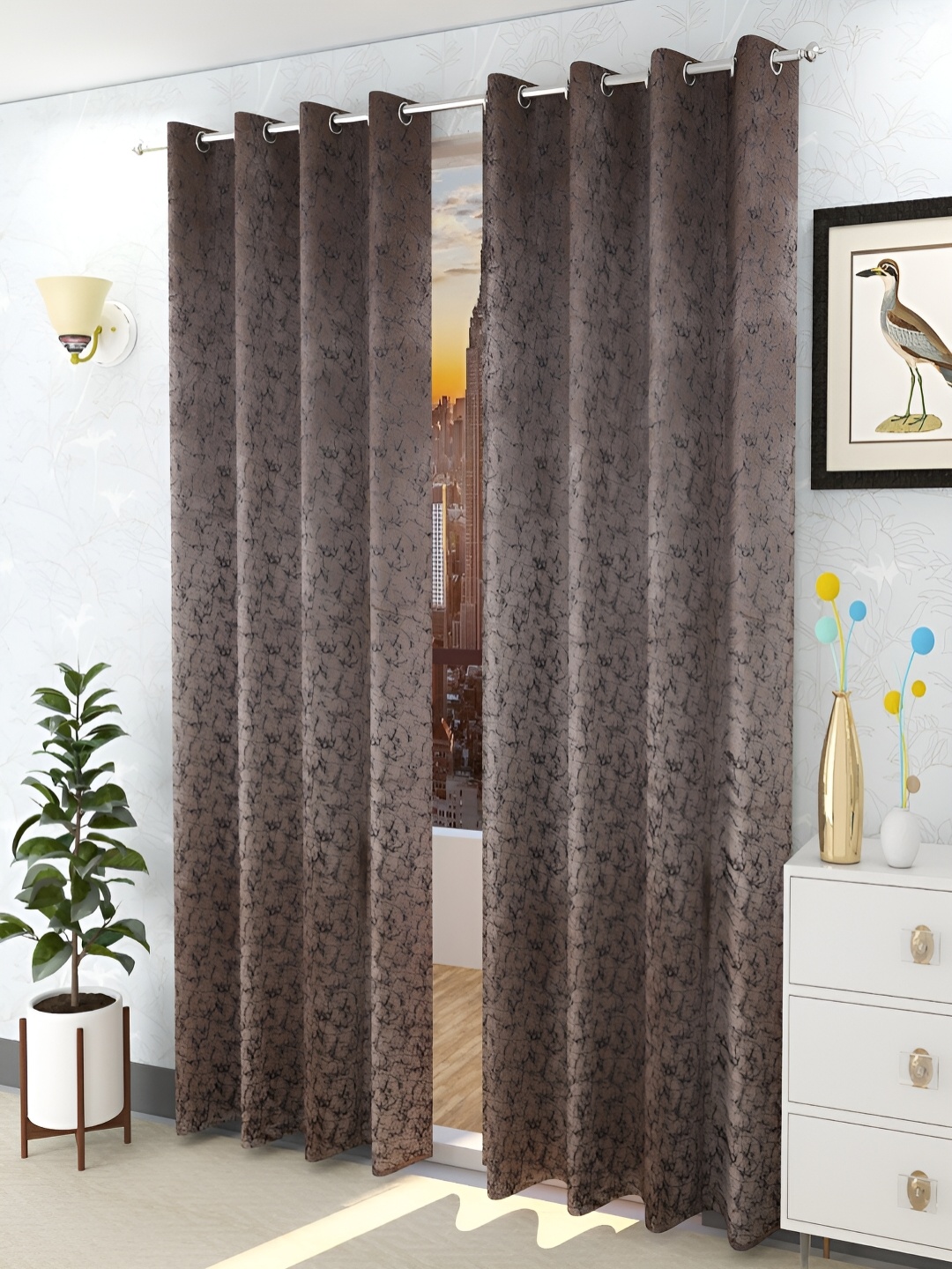 

Aura Coffee Brown 2 Pieces Room Darkening Door Curtain