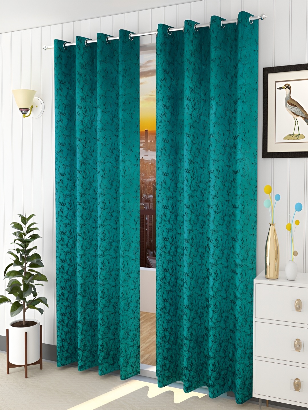 

Aura Turquoise Blue 2 Pieces Room Darkening Long Door Curtain