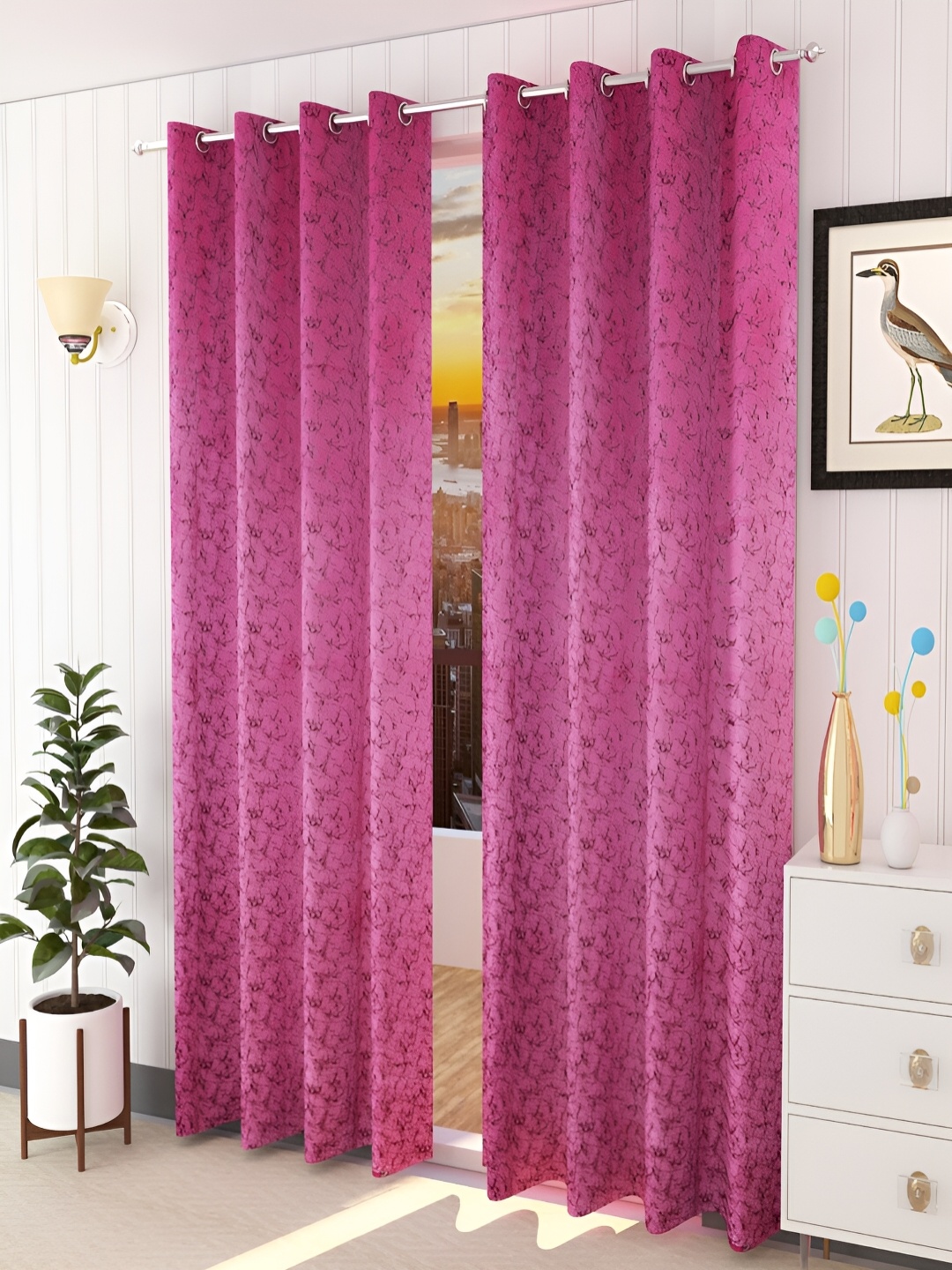 

Aura Pink 2 Pieces Room Darkening Long Door Curtain