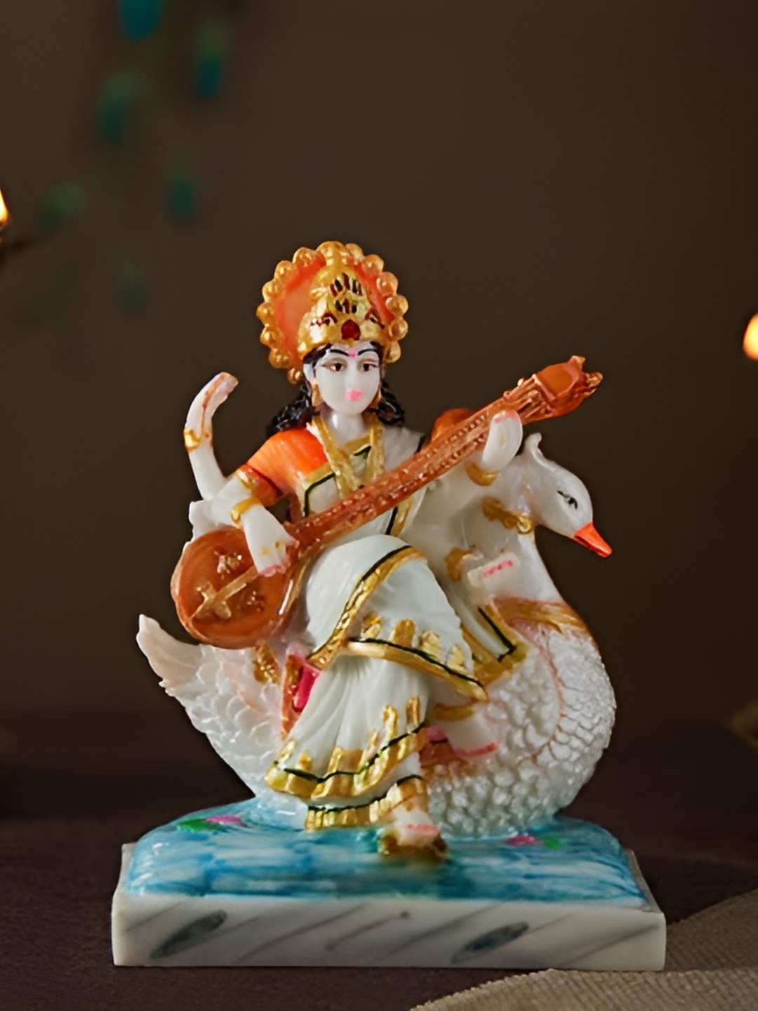 

krishnagallery1 White & Orange Religious Idol Small Showpiece