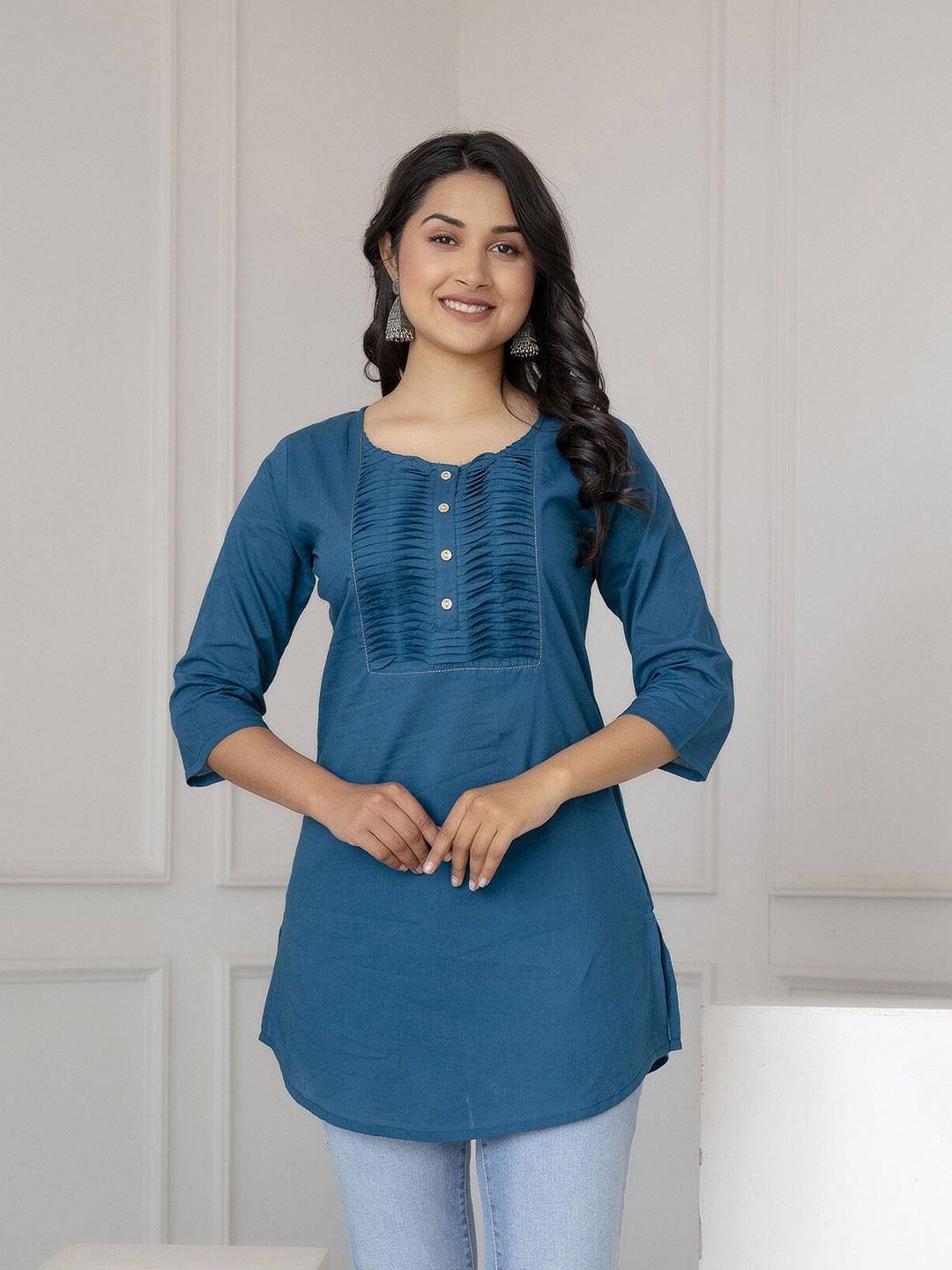 

Nayo Round Neck Cotton Tunic, Teal
