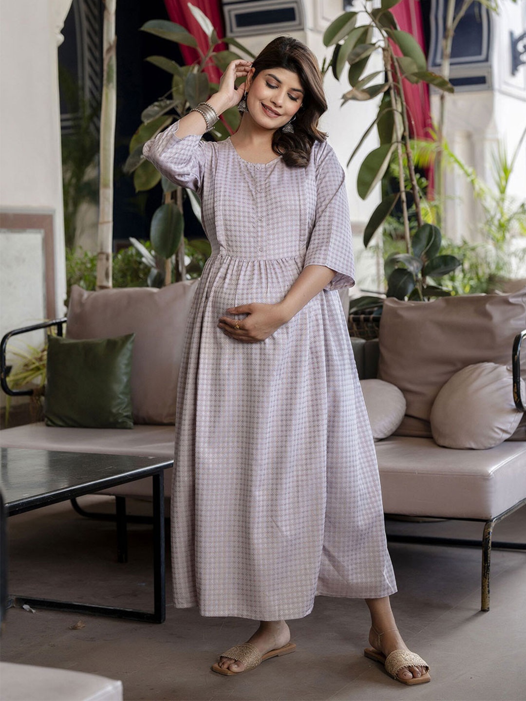 

Nayo Flutter Sleeve Maternity Maxi Dress, Taupe