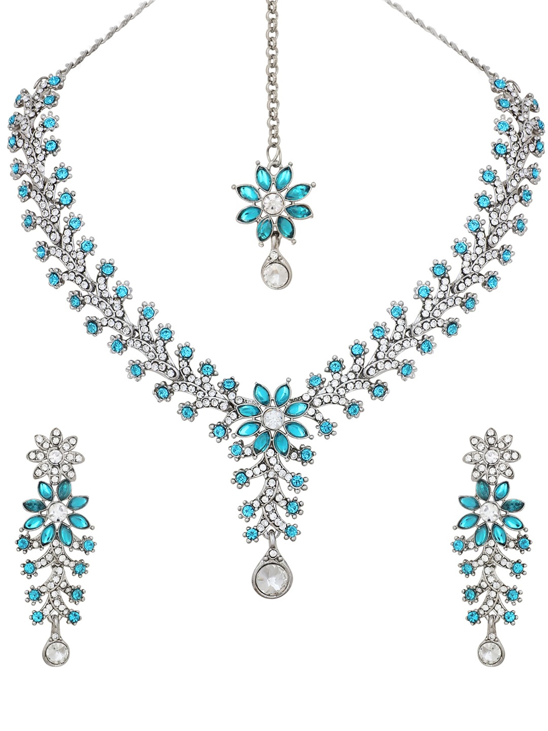 

Atasi International Silver-Plated Crystal-Studded Jewellery Set