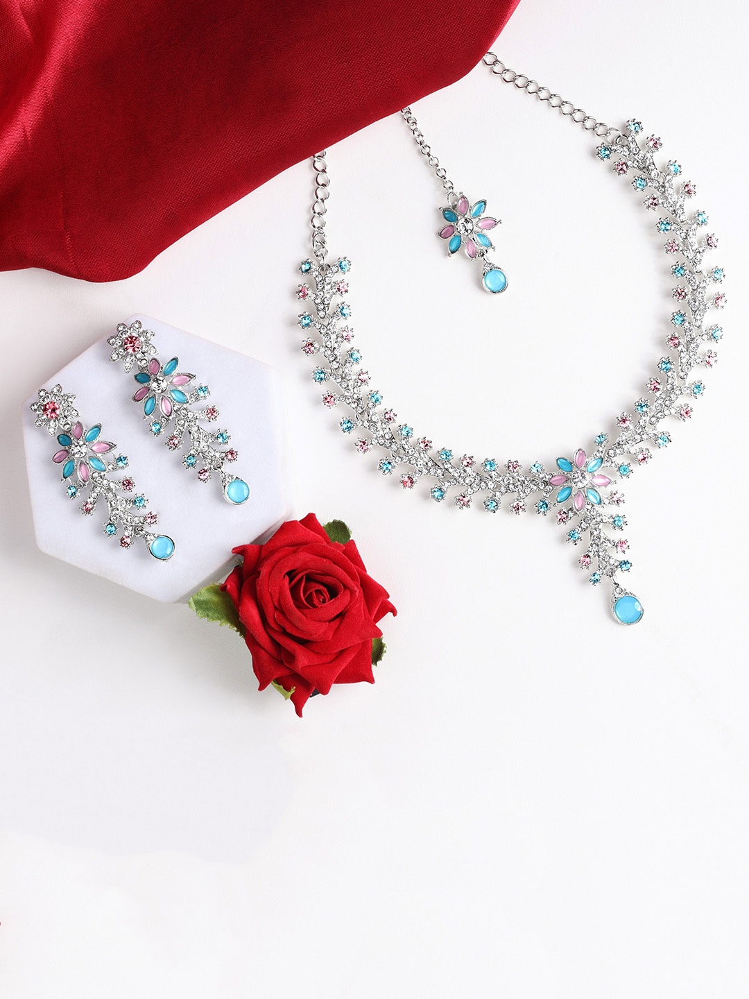 

Atasi International Silver-Plated Crystal-Studded Jewellery Set
