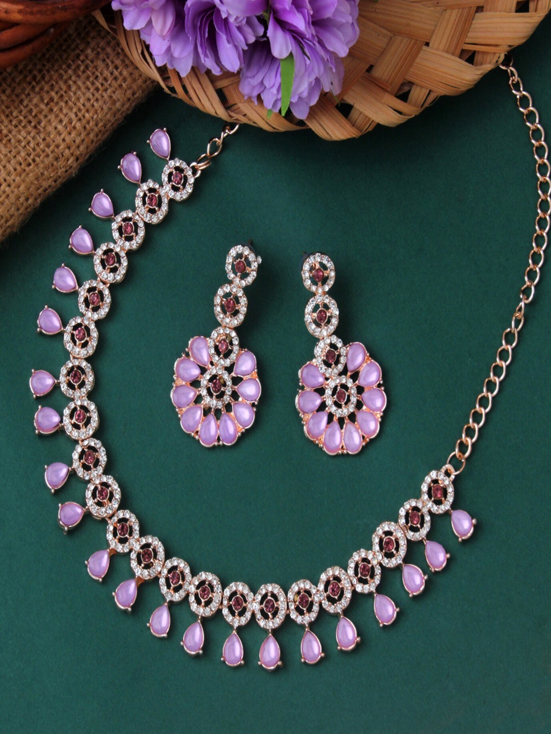 

Atasi International Rose Gold-Plated Crystals-Studded Jewellery Set