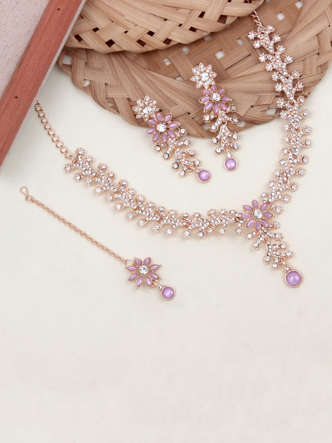 

Atasi International Rose Gold-Plated Crystal Studded Jewellery Set