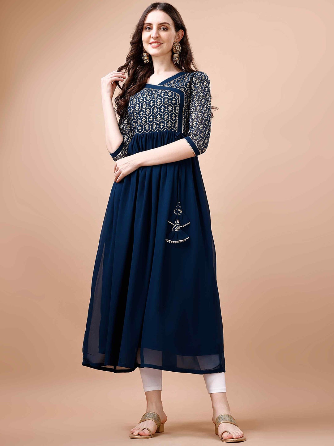 

TextileNow Yoke Design Embellished Sequined Georgette Anarkali Kurta, Blue
