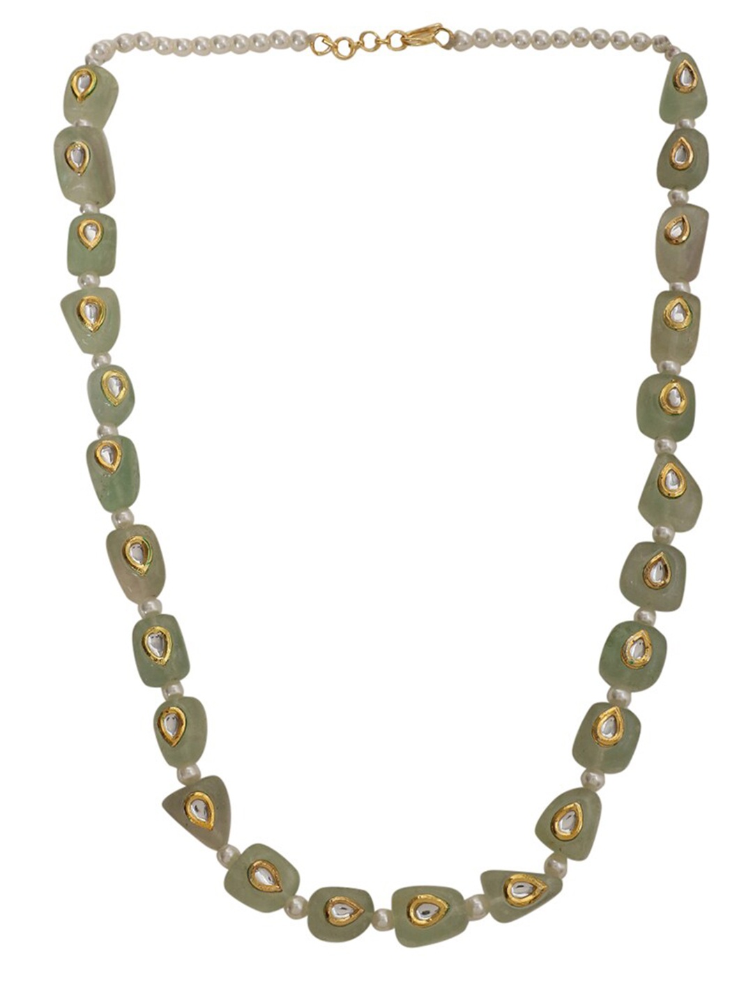

XAGO Gold-Plated Crystals Studded & Pearls Beaded Necklace