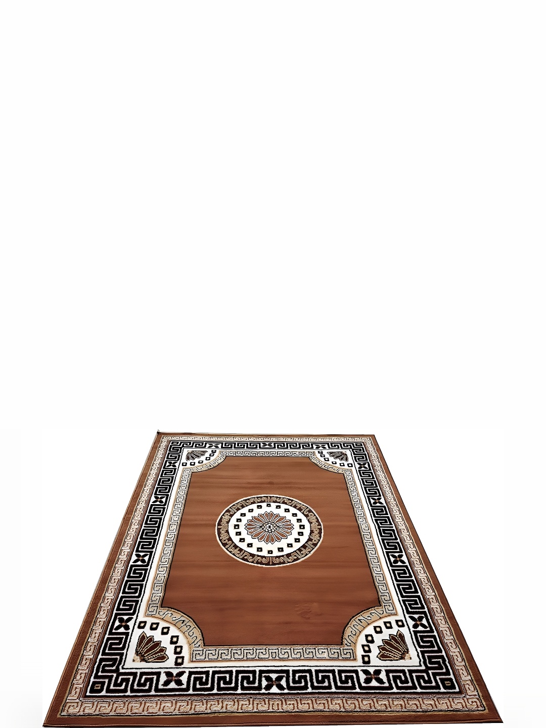 

SANA CARPET Brown & White Floral Anti-Skid Polyester Carpet
