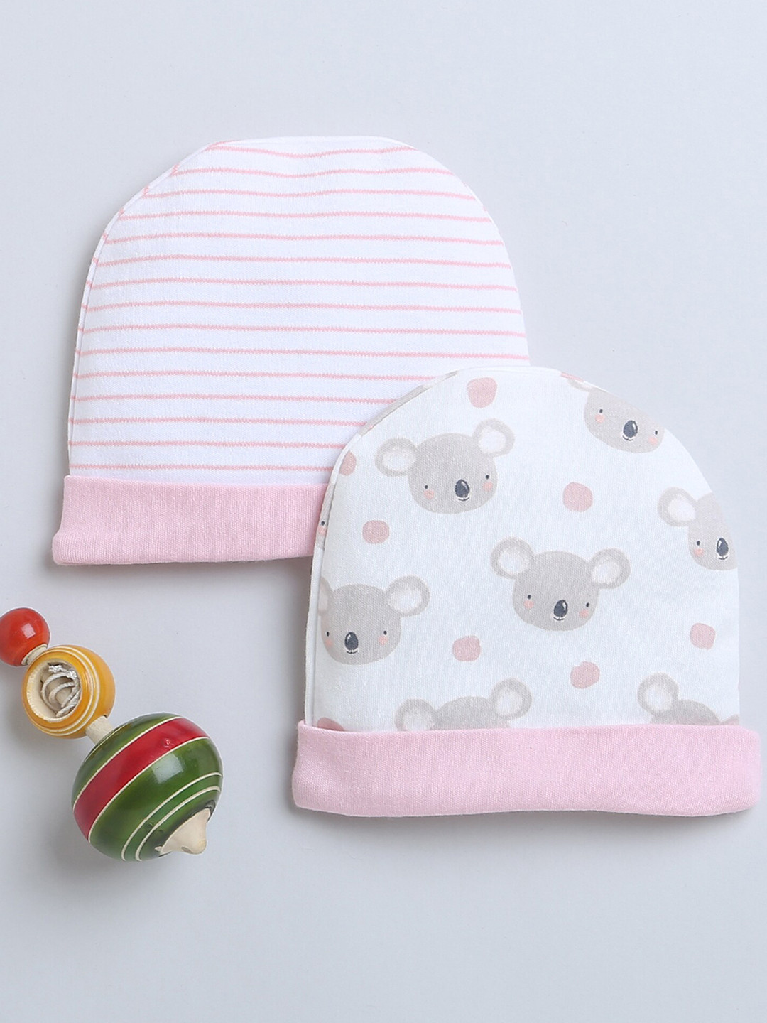 

BUMZEE Girls Set Of 2 Printed Cotton Beanies, Pink