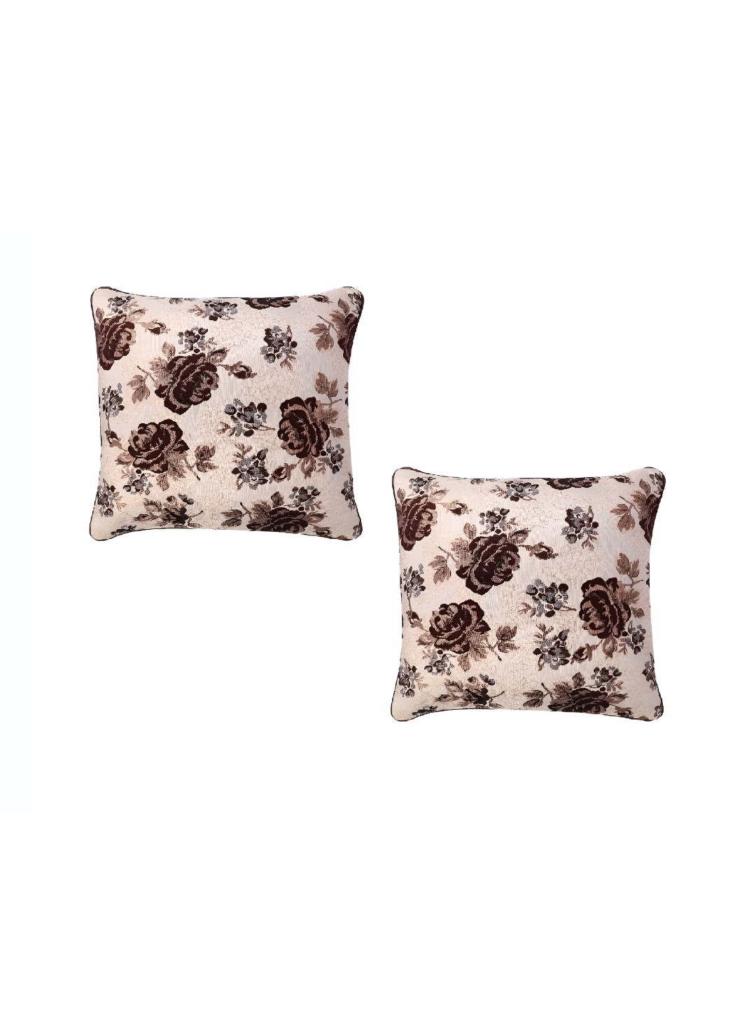 

TANLOOMS Brown & Beige 2Pcs Floral Square Cushion Covers