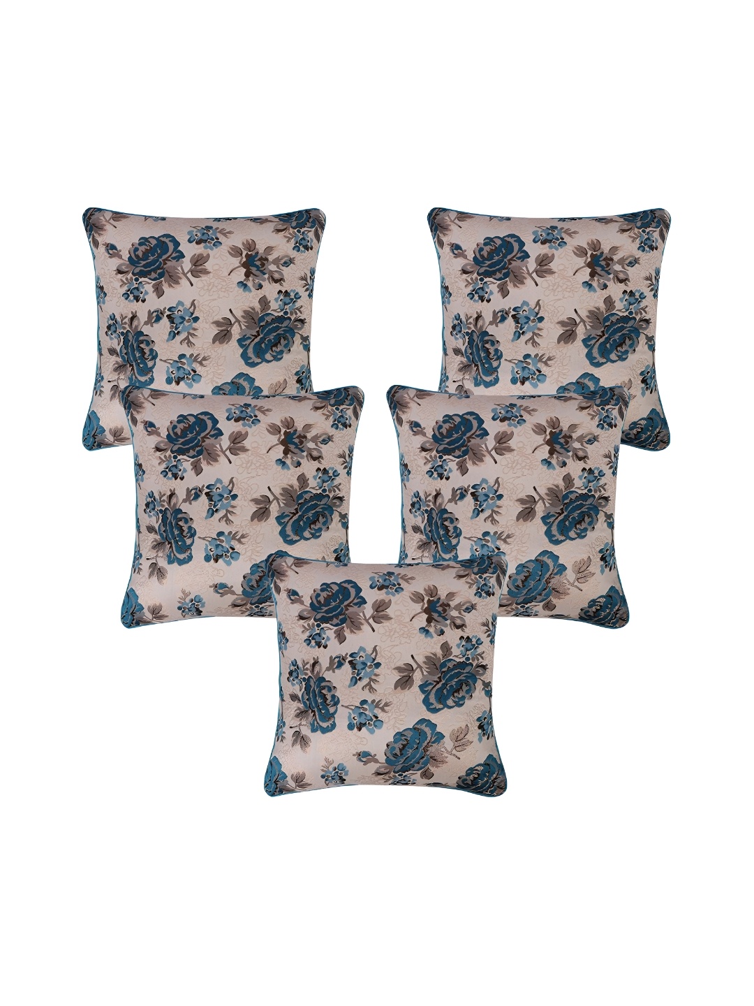 

TANLOOMS Teal & Beige 5Pcs Floral Square Cushion Covers