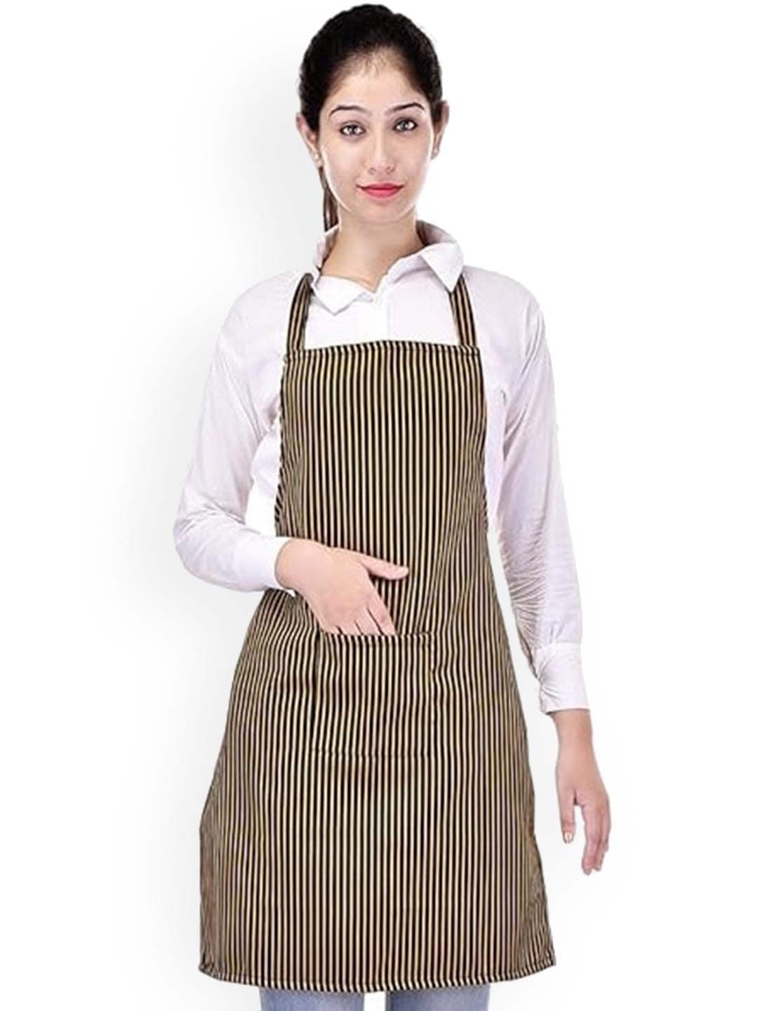 

SWITCHON Black Striped Kitchen Apron with Pocket, Gold