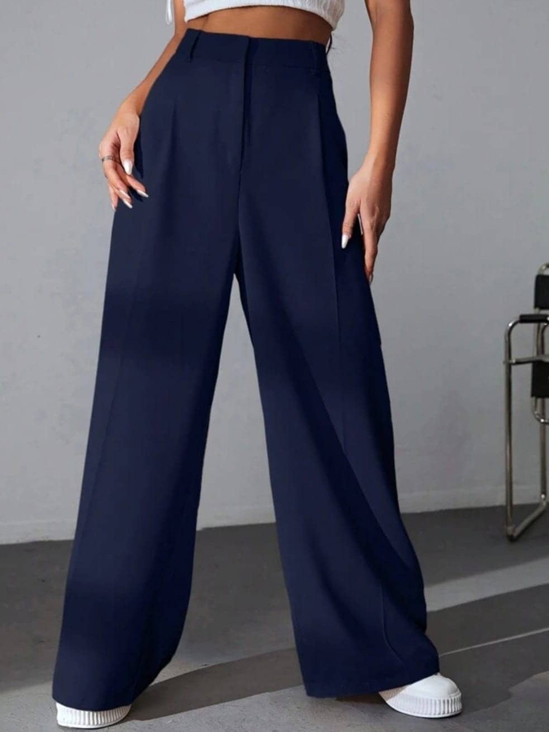 

Next One Women High-Rise Pleated Korean Trousers, Navy blue