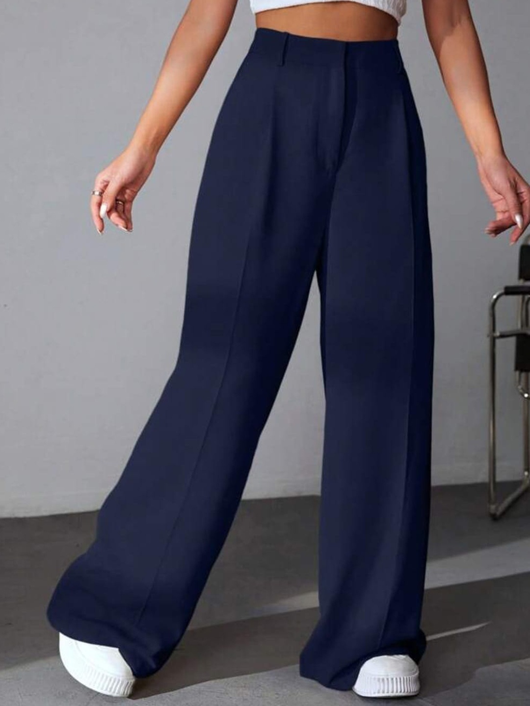 

Next One Women Smart Loose Fit High-Rise Parallel Trousers, Navy blue