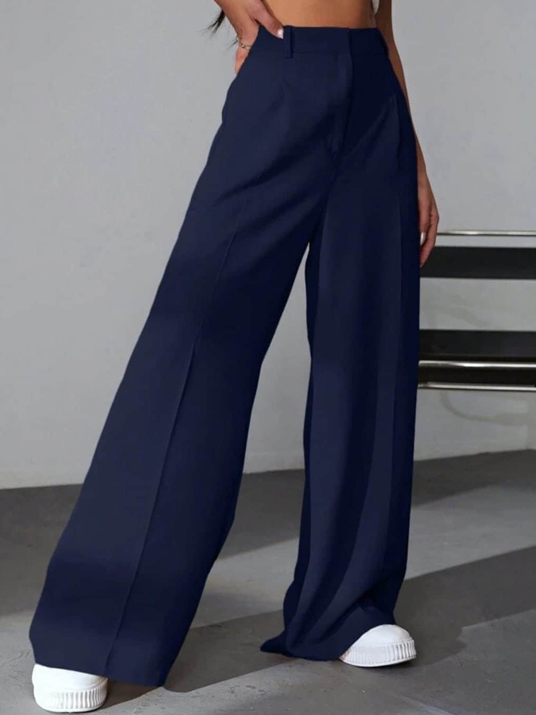 

Next One Women High-Rise Pleated Korean Trousers, Navy blue