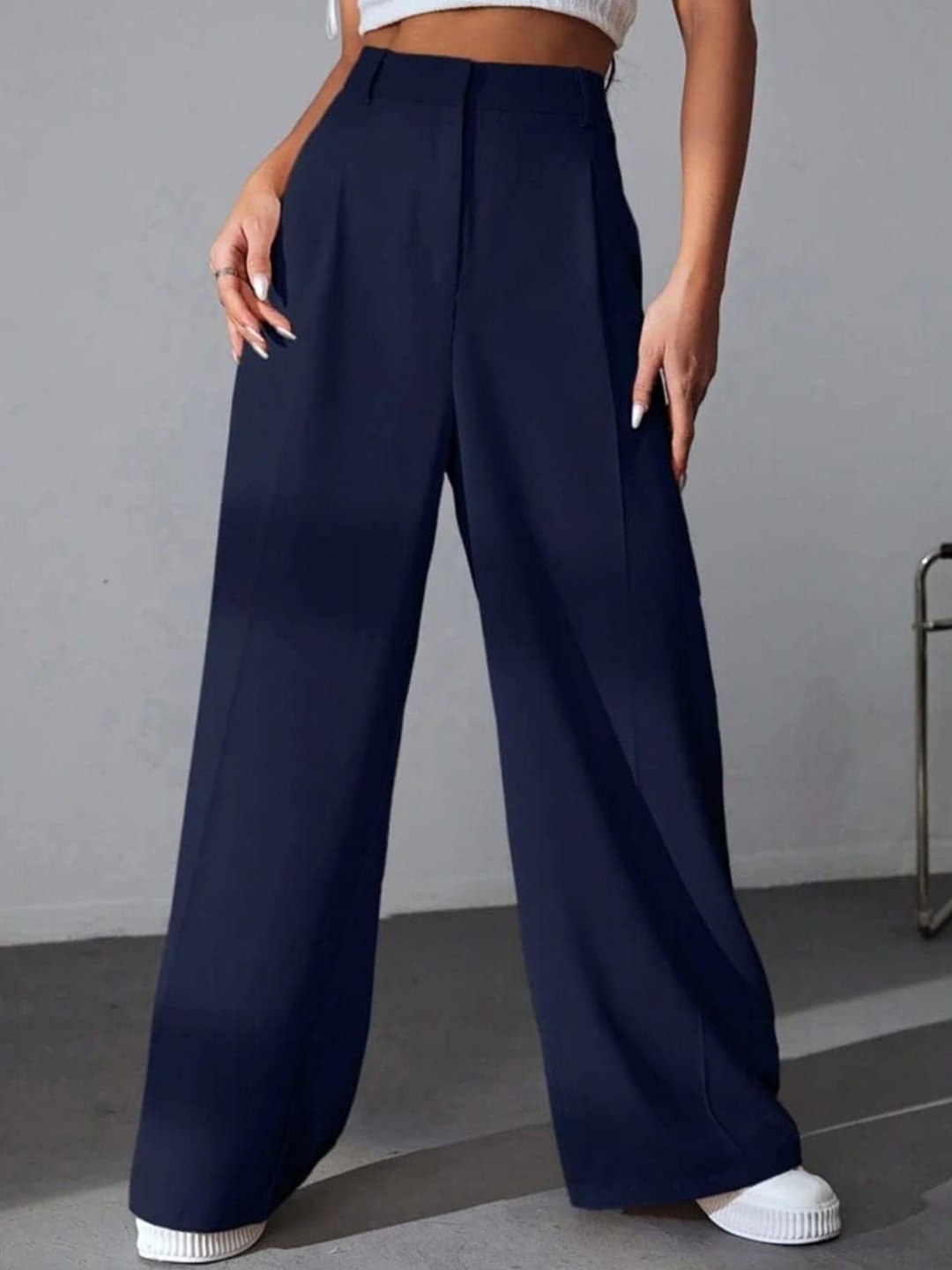 

Next One Women High-Rise Pleated Korean Trousers, Navy blue