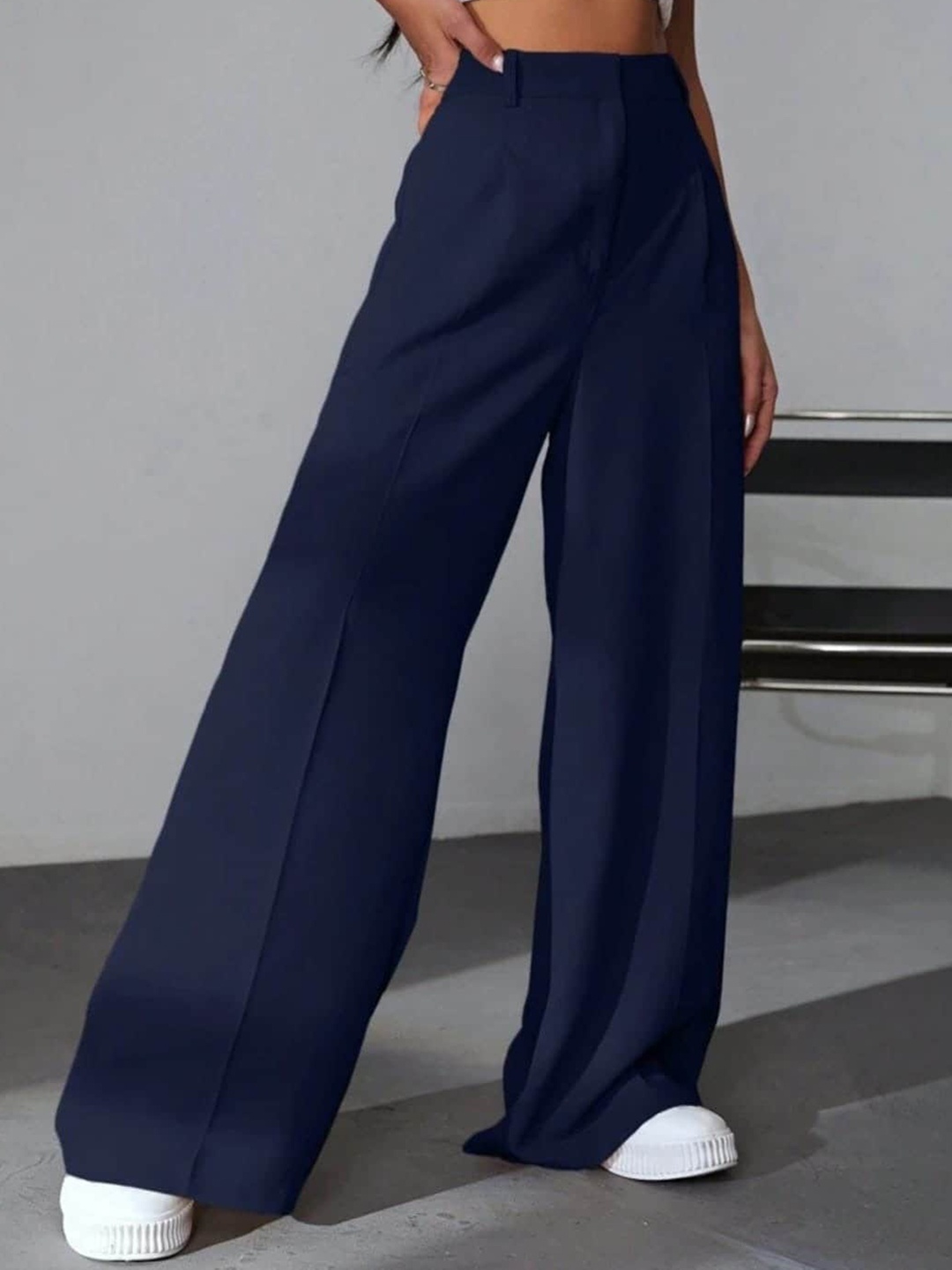 

Next One Women High-Rise Pleated Korean Trousers, Navy blue