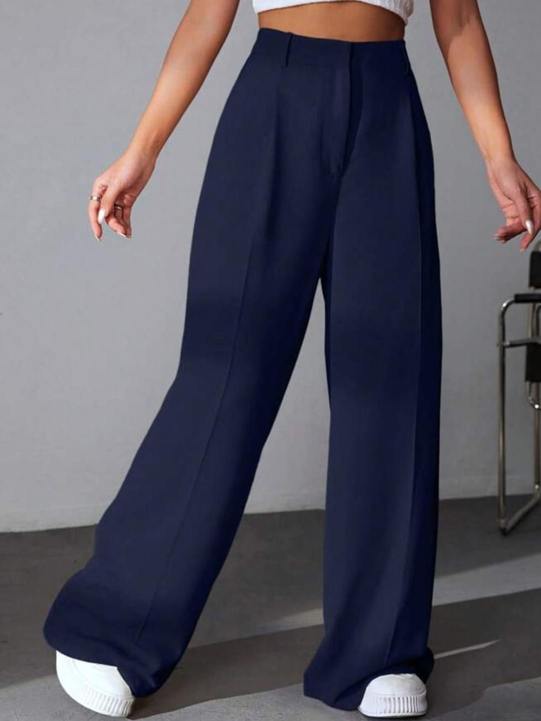 

Next One Women High-Rise Pleated Korean Trousers, Navy blue