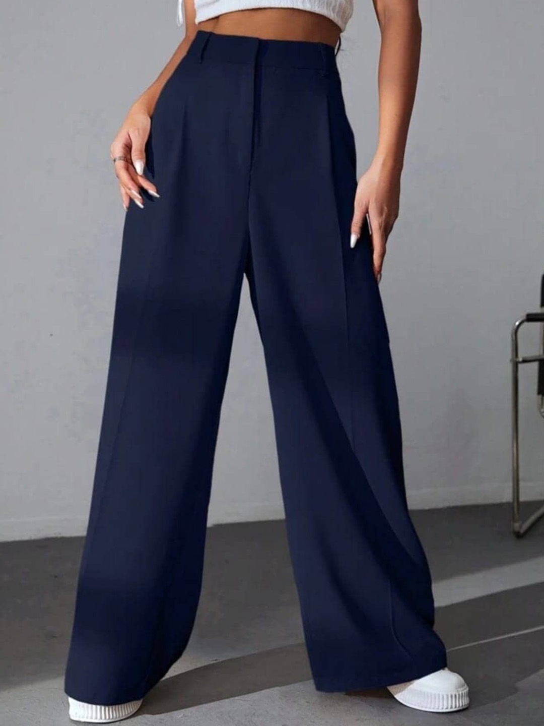 

BROADSTAR Women Pleated Korean Pants, Navy blue