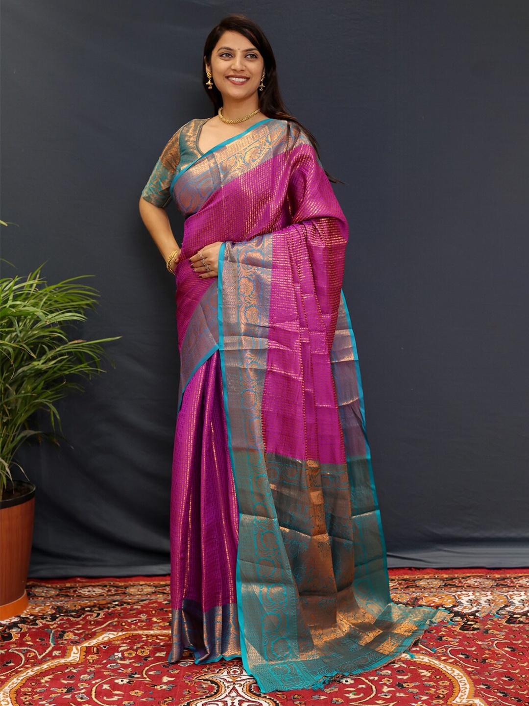 

Mitera Woven Design Zari Kanjeevaram Saree, Purple