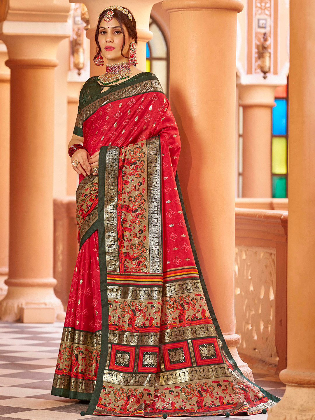 

Ekta Textiles Floral Woven Design Pure Silk Banarasi Saree, Red