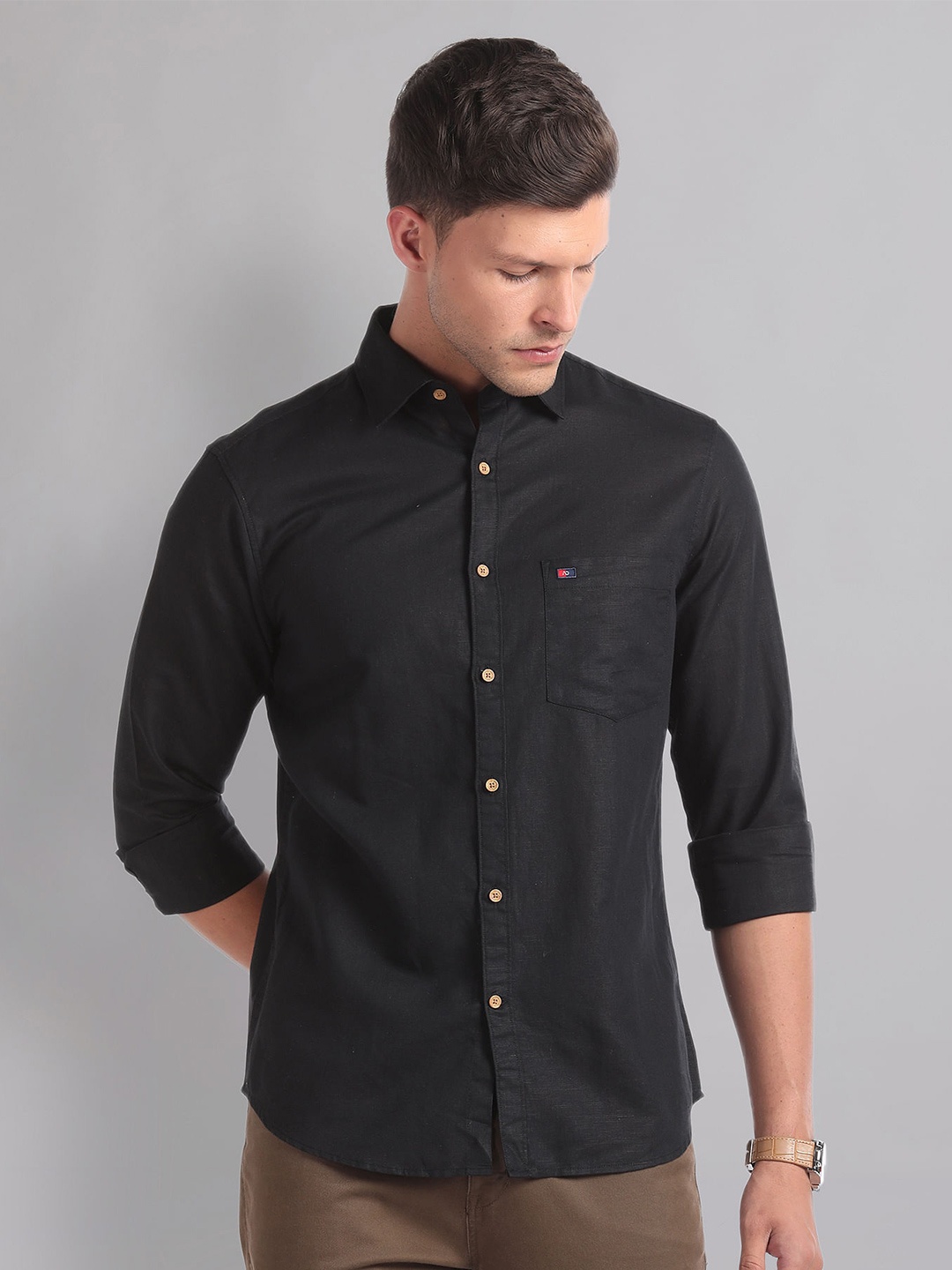 

AD By Arvind Cotton Linen Slim Shirt, Black