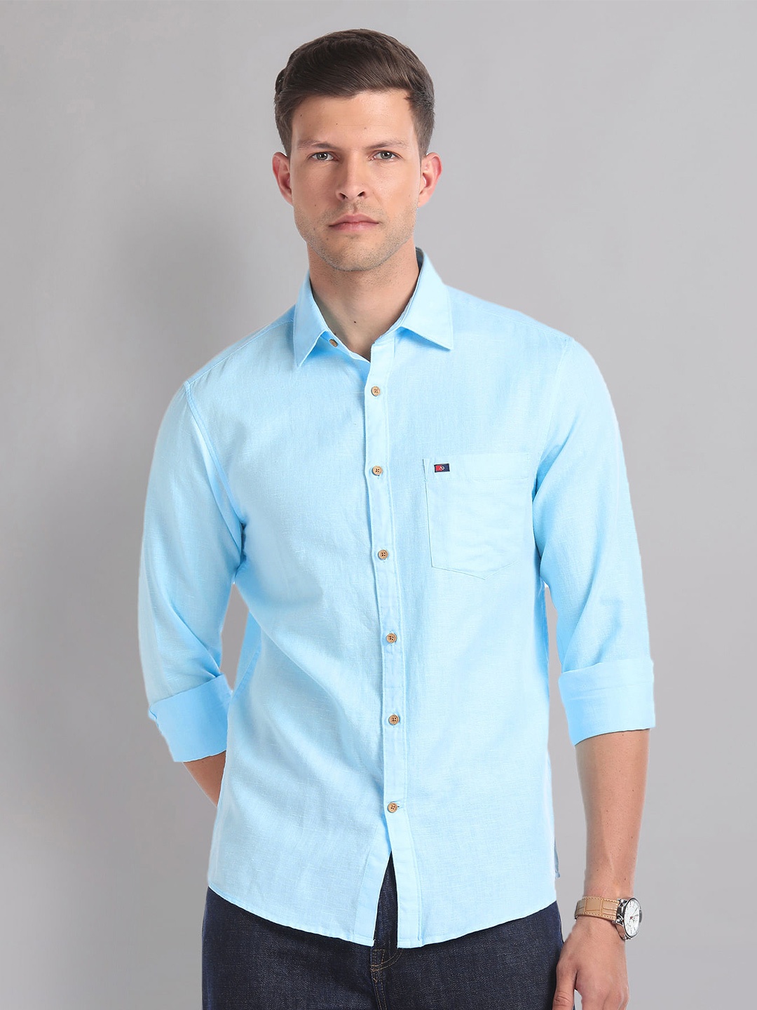 

AD By Arvind Cotton Linen Slim Shirt, Blue