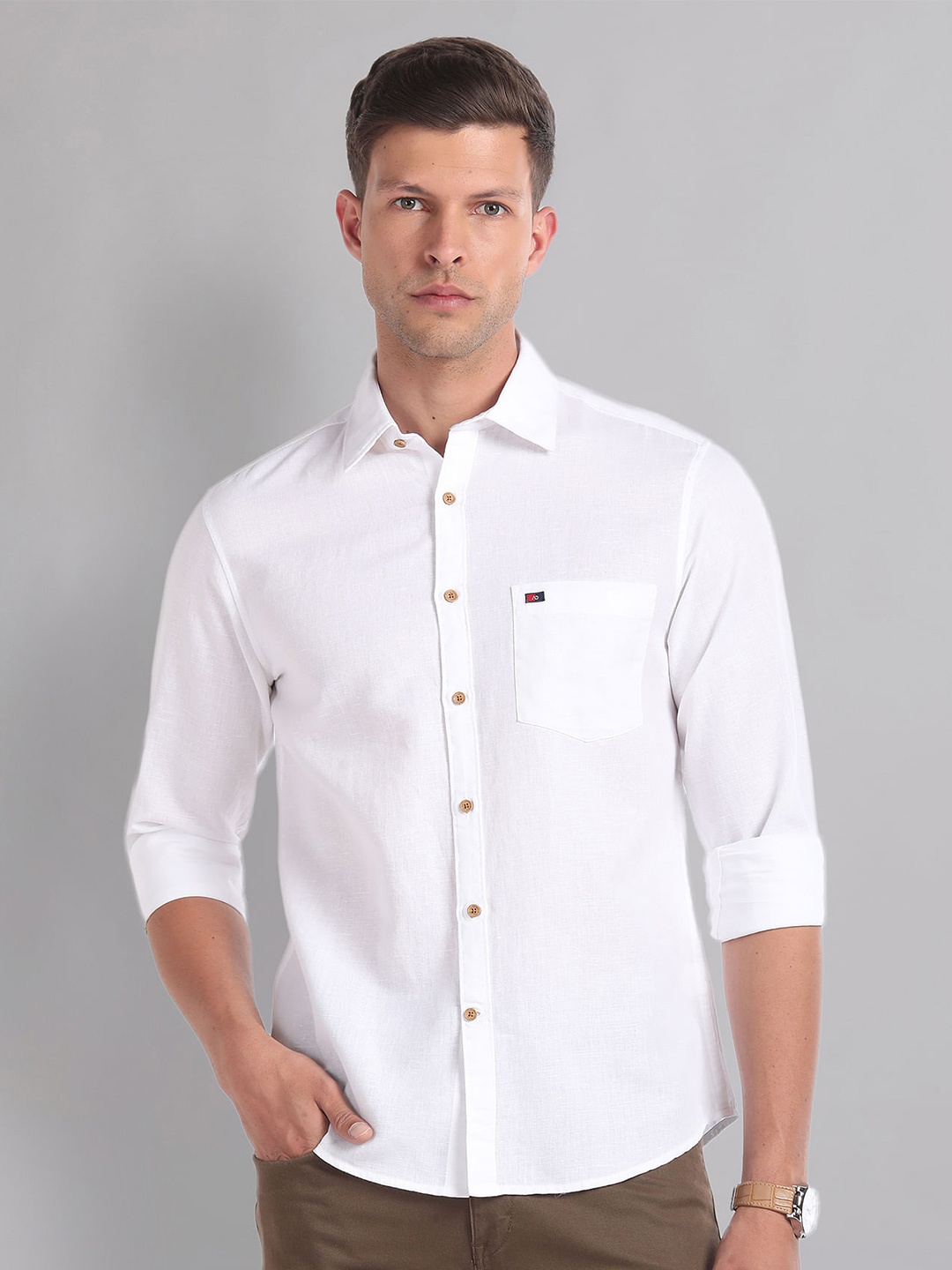 

AD By Arvind Slim Fit Spread Collar Cotton Linen Casual Shirt, White