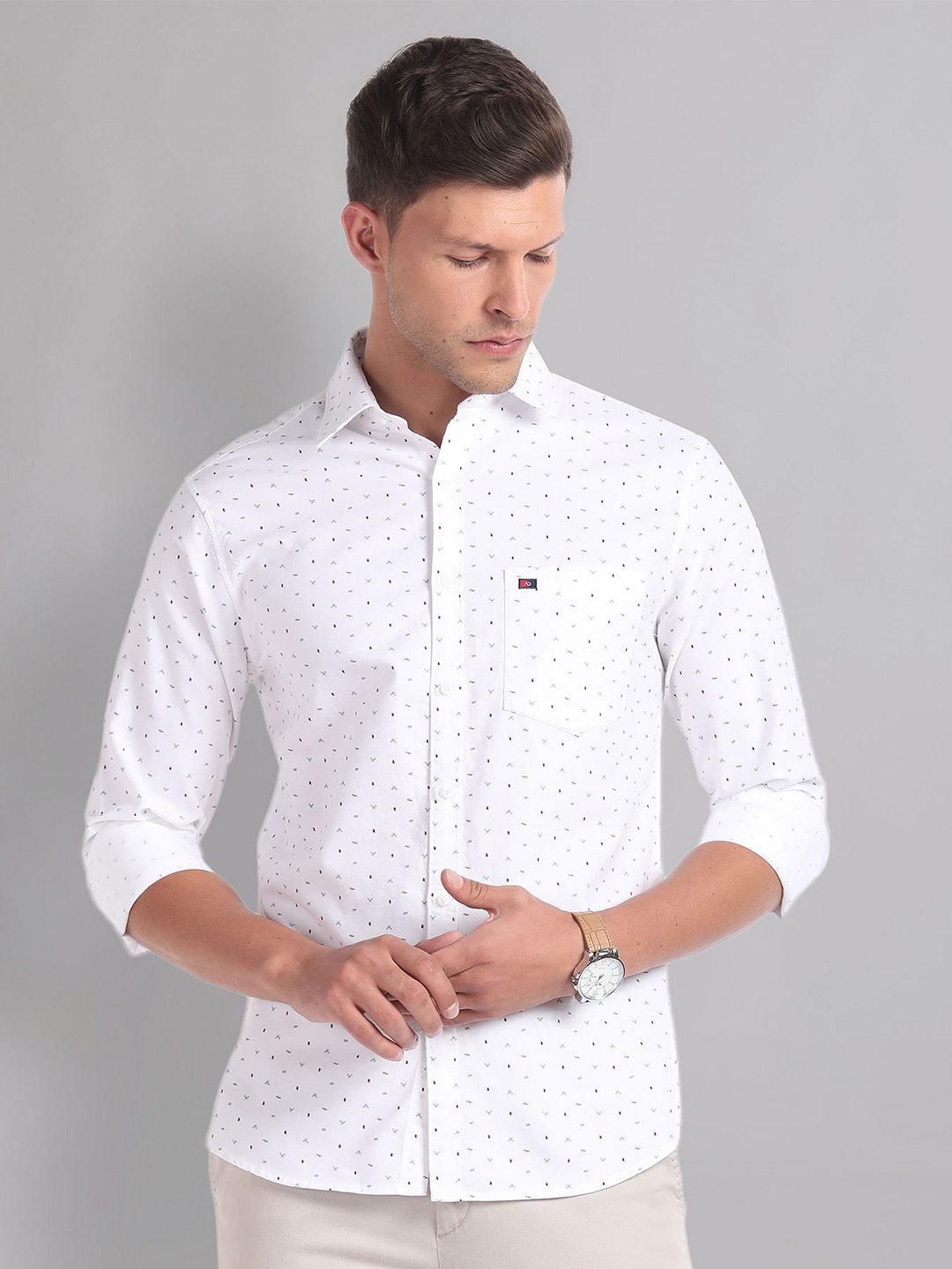 

AD By Arvind Slim Fit Micro Disty Printed Casual Shirt, White