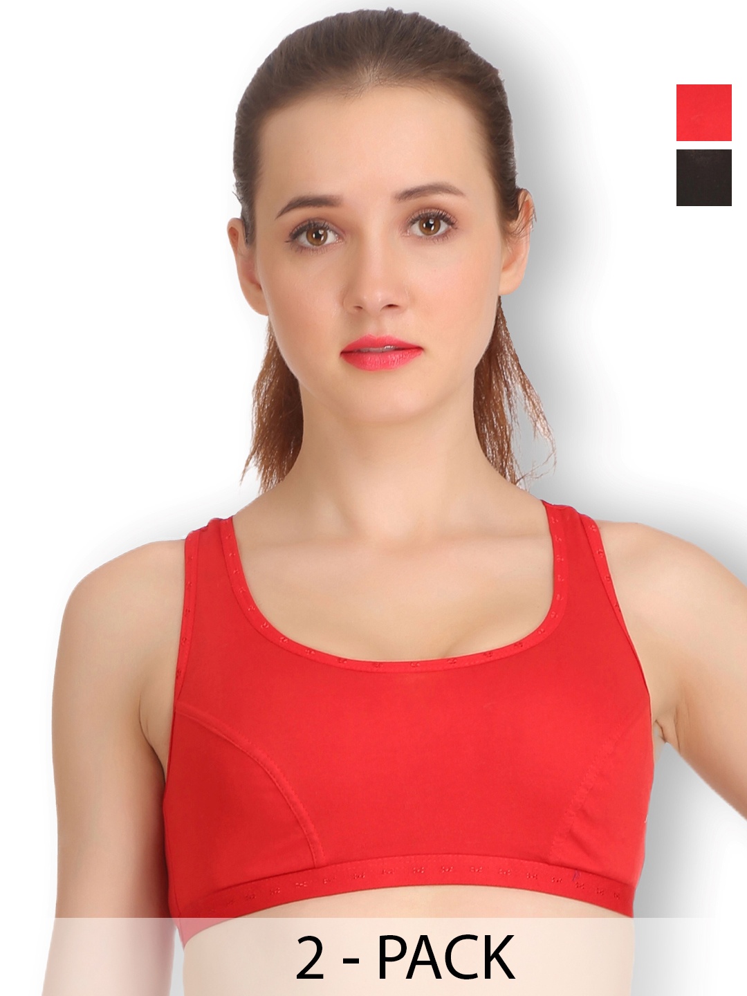 

SELFCARE Pack Of 2 Full Coverage Non Padded Activewear Workout Bra - All Day Comfort, Red
