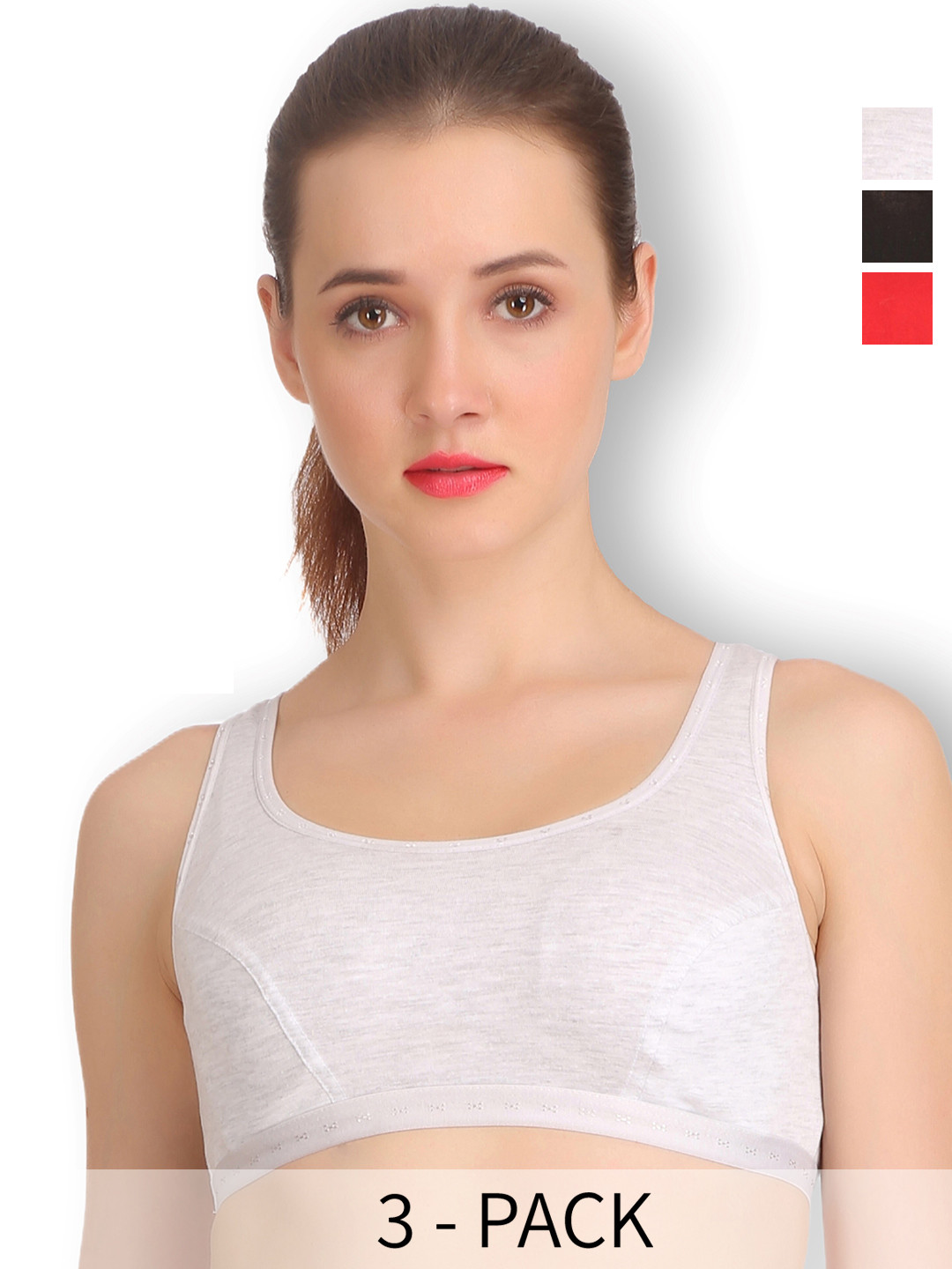 

SELFCARE Pack Of 3 Full Coverage Non Padded Activewear Workout Bra - All Day Comfort, Red