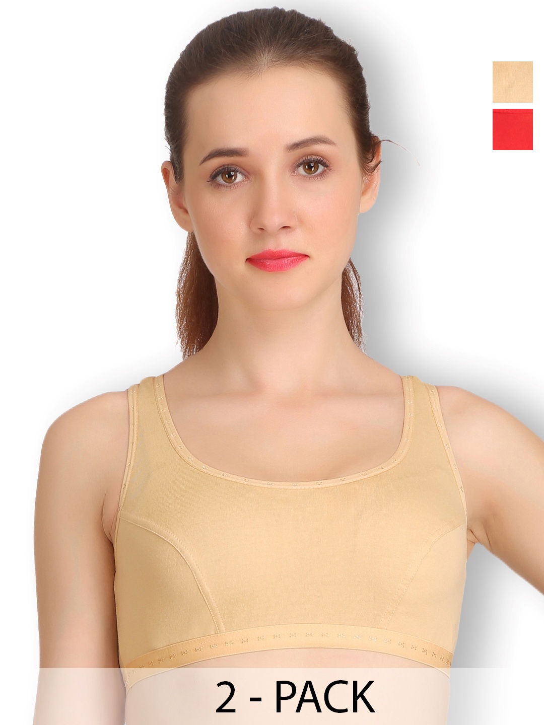 

SELFCARE Pack Of 2 Full Coverage Non Padded Activewear Workout Bra - All Day Comfort, Red