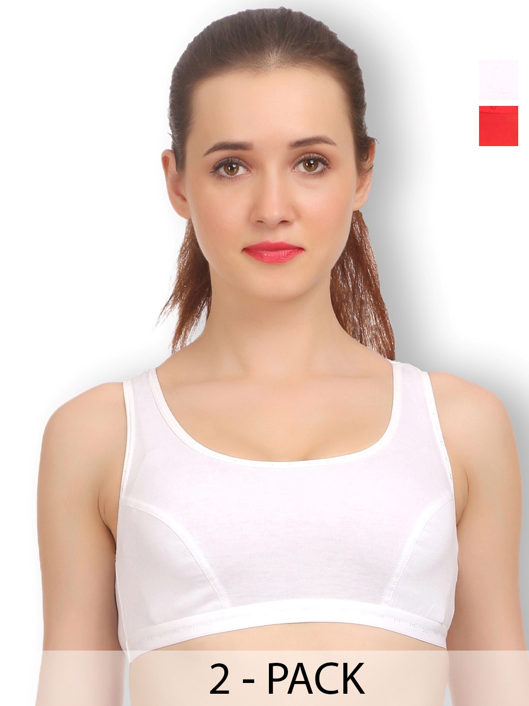 

SELFCARE Pack Of 2 Full Coverage Non Padded Activewear Workout Bra - All Day Comfort, Red