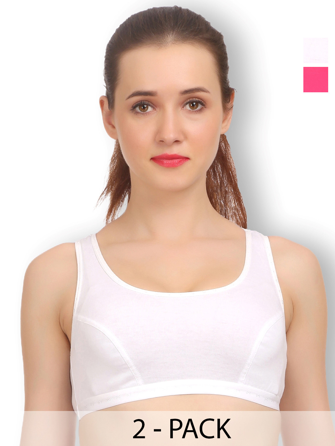 

SELFCARE Pack Of 2 Full Coverage Non Padded Activewear Workout Bra - All Day Comfort, White