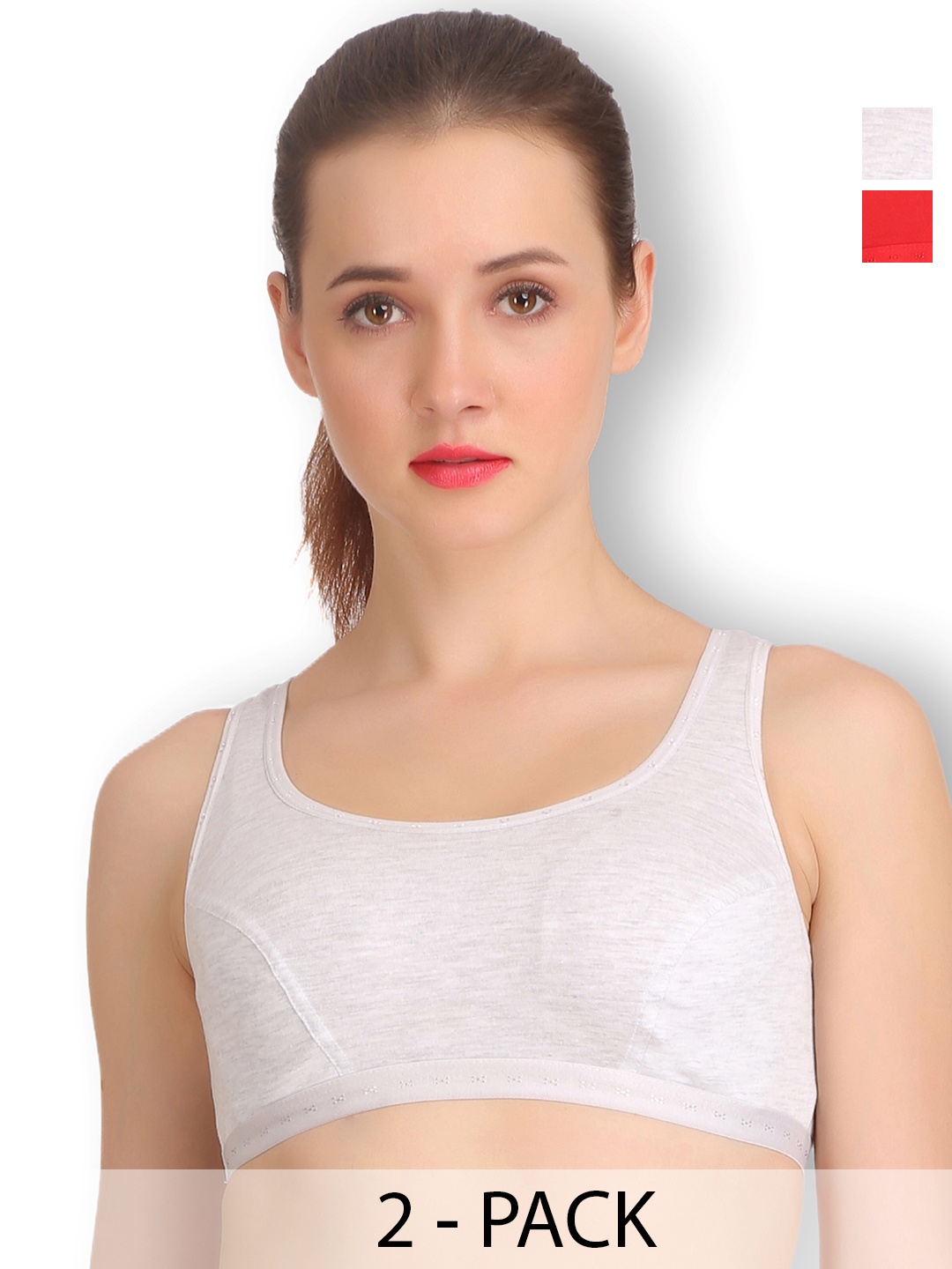

SELFCARE Pack Of 2 Full Coverage Non Padded Activewear Workout Bra - All Day Comfort, Grey