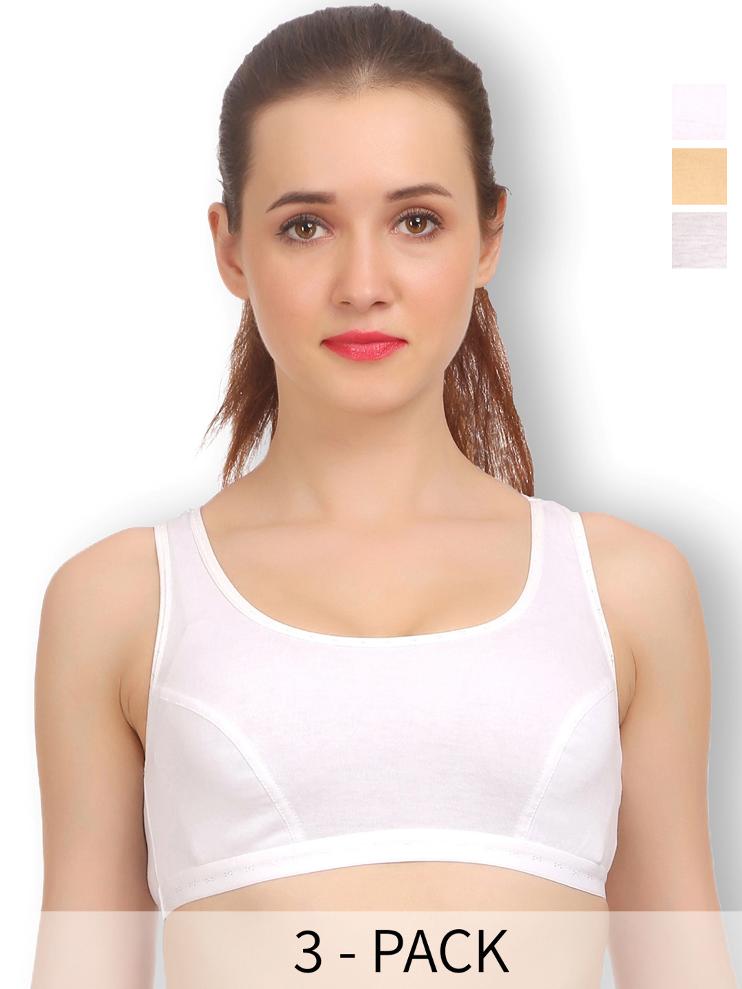 

SELFCARE Pack Of 3 Full Coverage Non Padded Activewear Workout Bra - All Day Comfort, White