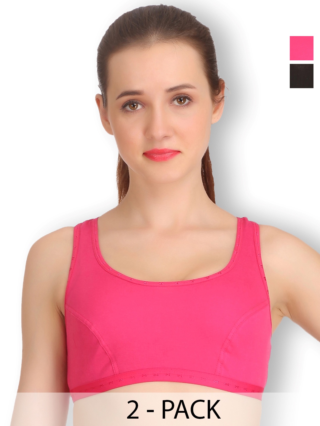 

SELFCARE Pack Of 2 Full Coverage Non Padded Activewear Workout Bra - All Day Comfort, Pink