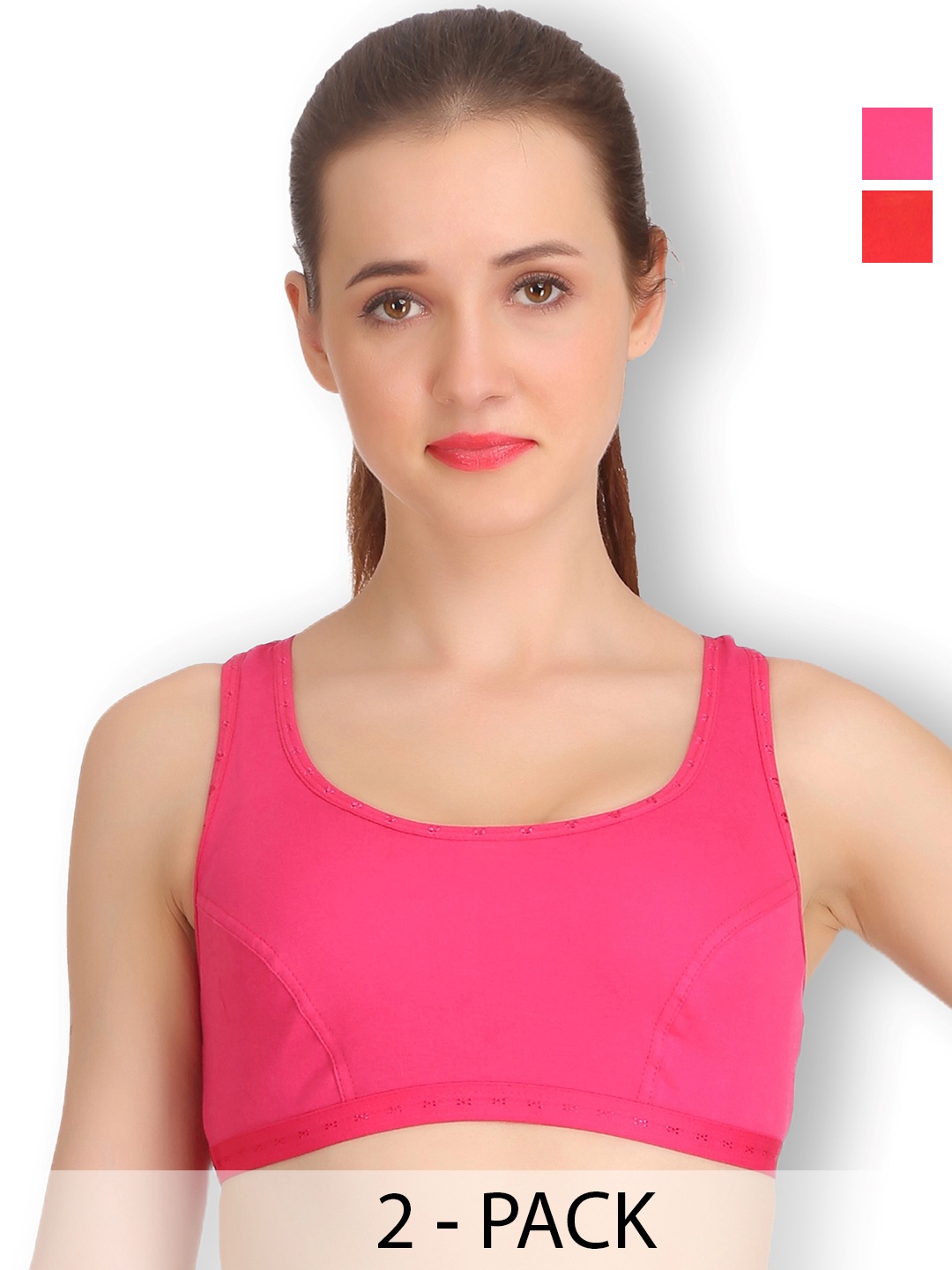 

SELFCARE Pack Of 2 Full Coverage Non Padded Activewear Workout Bra - All Day Comfort, Red